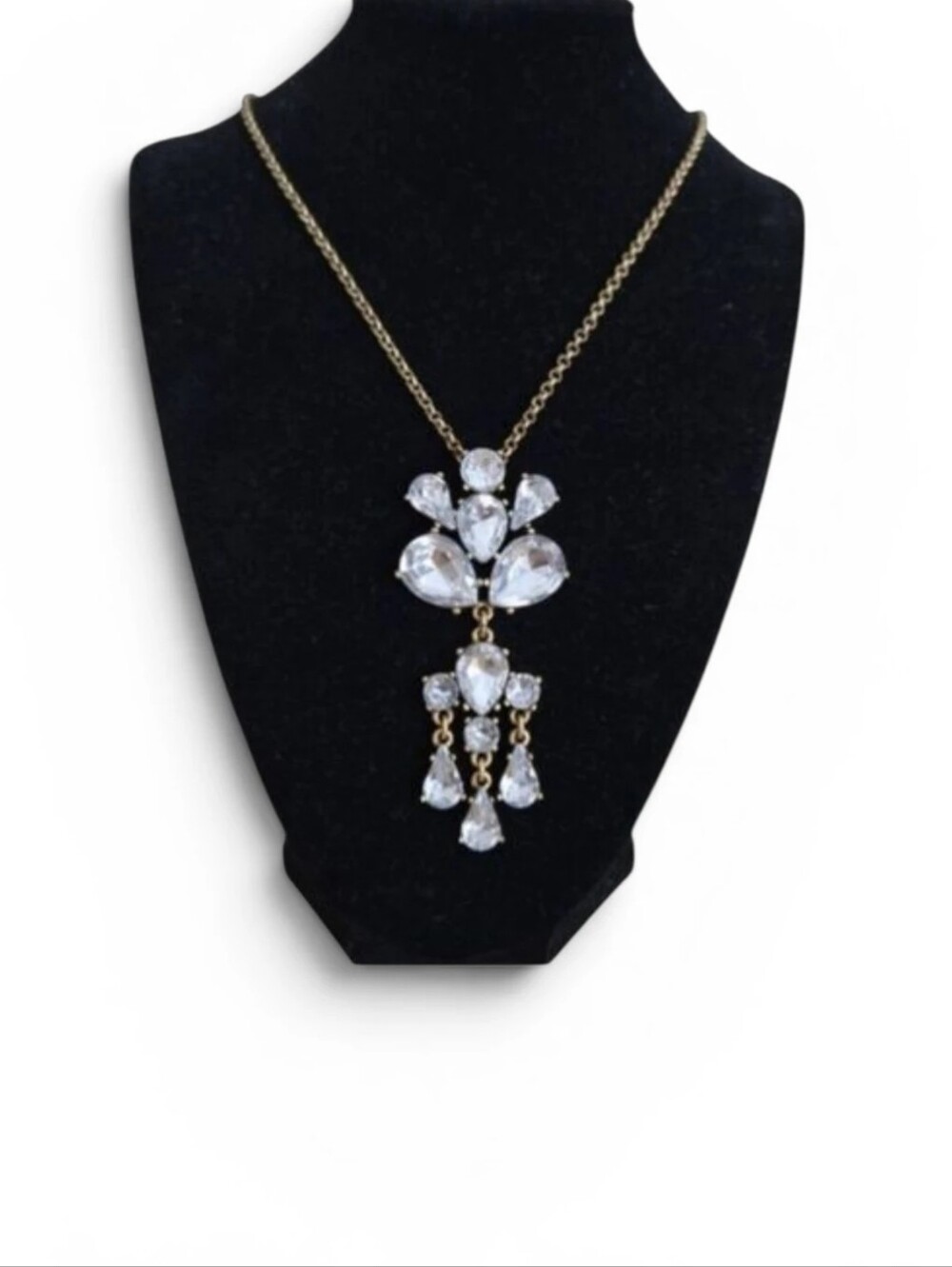 J. Crew White Faceted Crystal Rhinestone Antique Gold Chain Necklace